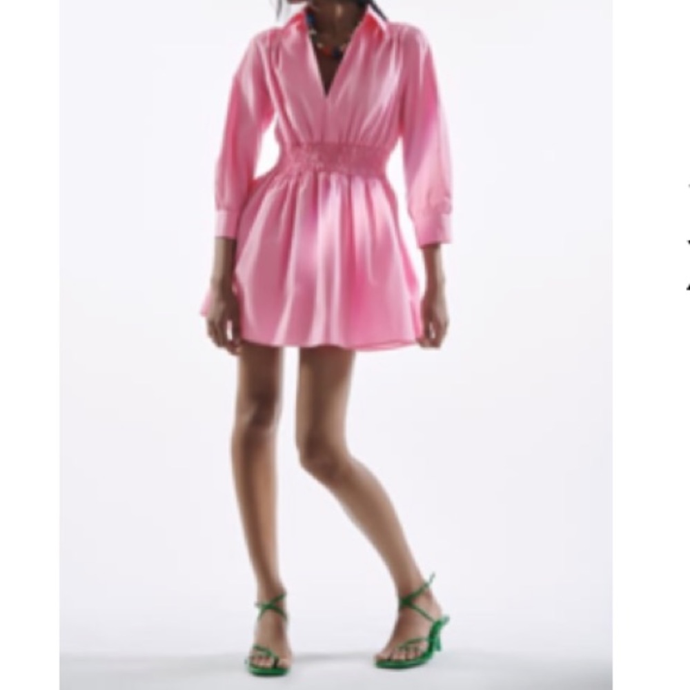 Short Zara poplin dress in bubble gum pink